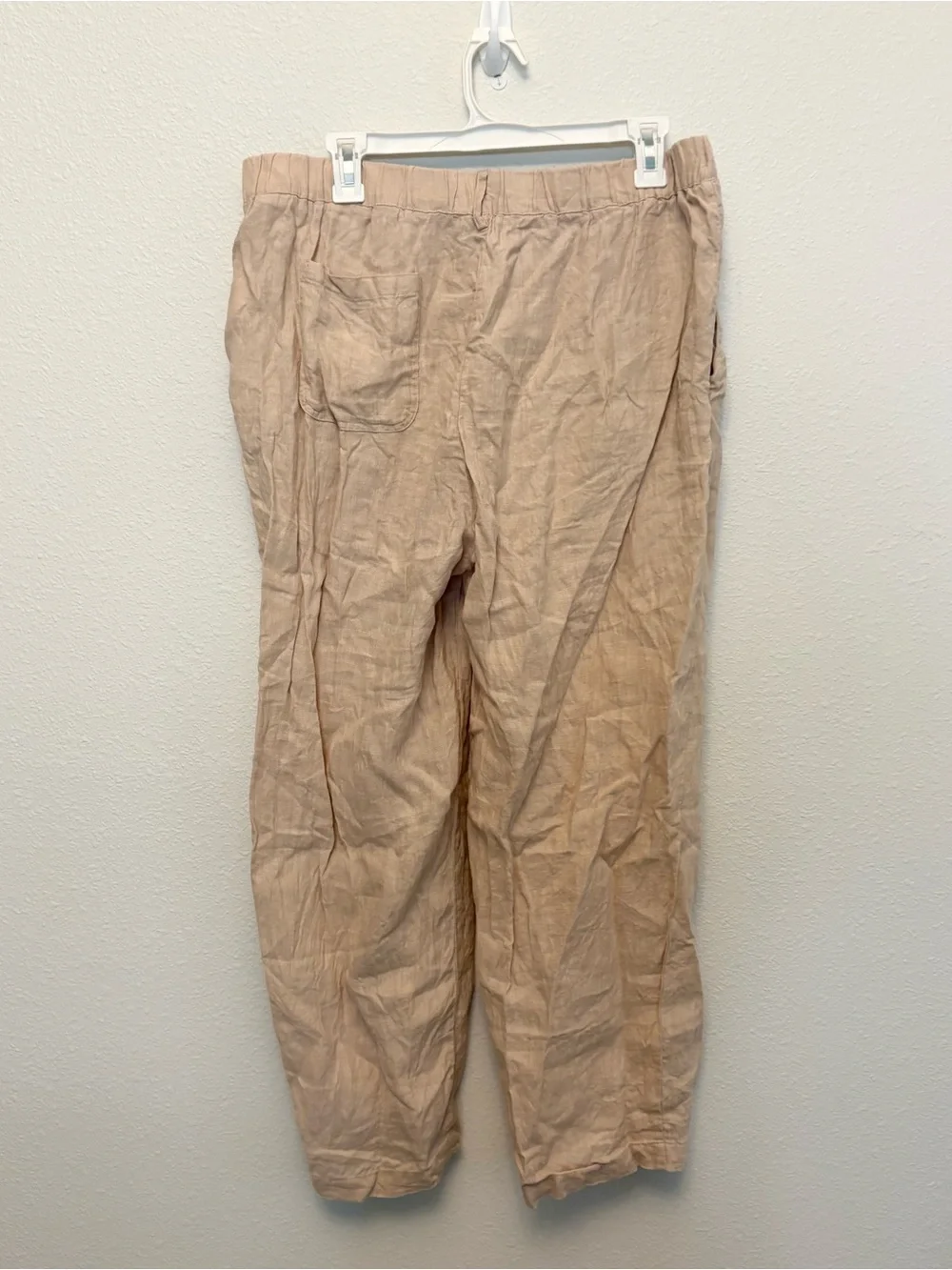 Quince 100% European Linen Pants Driftwood Stretch Elastic Waist Size L Pockets